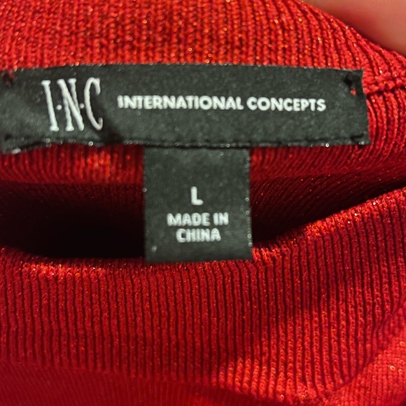 I.N.C. International Concepts Red Long Sleeve Cold Shoulder Sparkly Dress Sz L - Picture 8 of 11